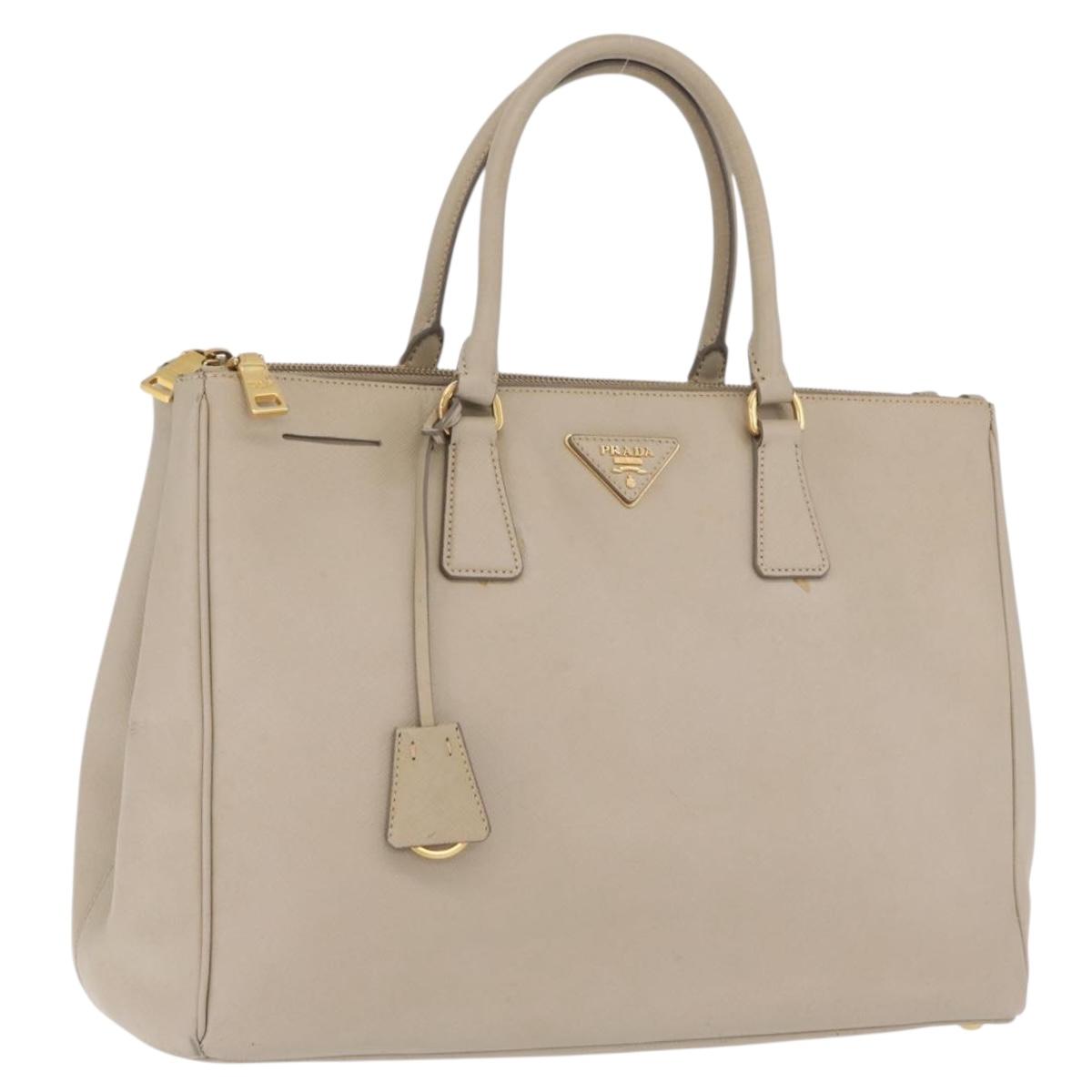 PRADA Hand Bag Saffiano Beige Gold