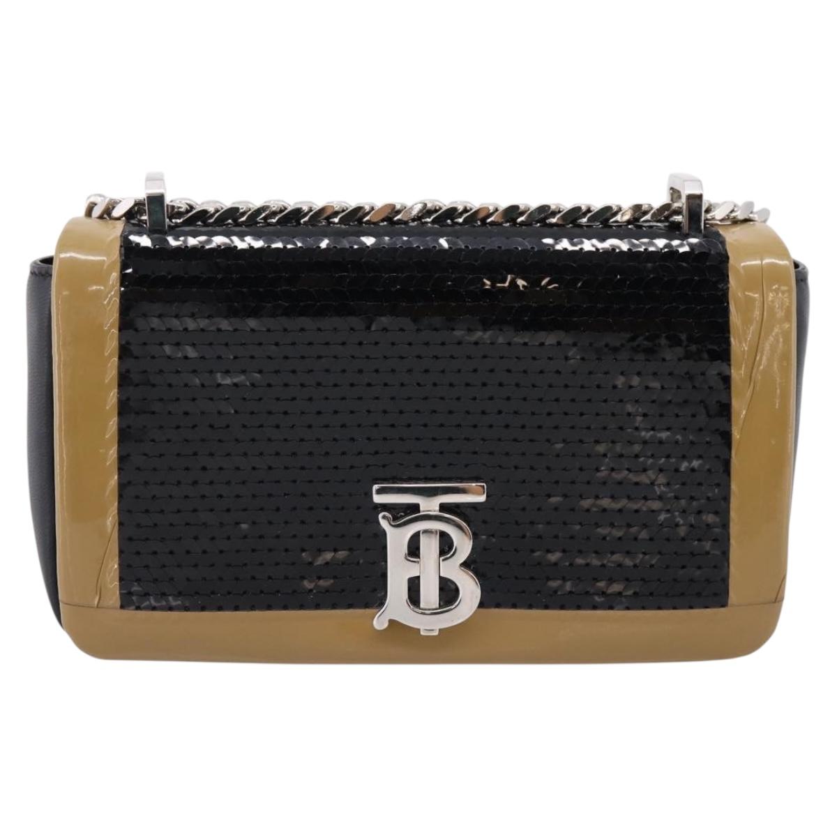 BURBERRY Chain Shoulder Bag Leather Sequins Black Silver