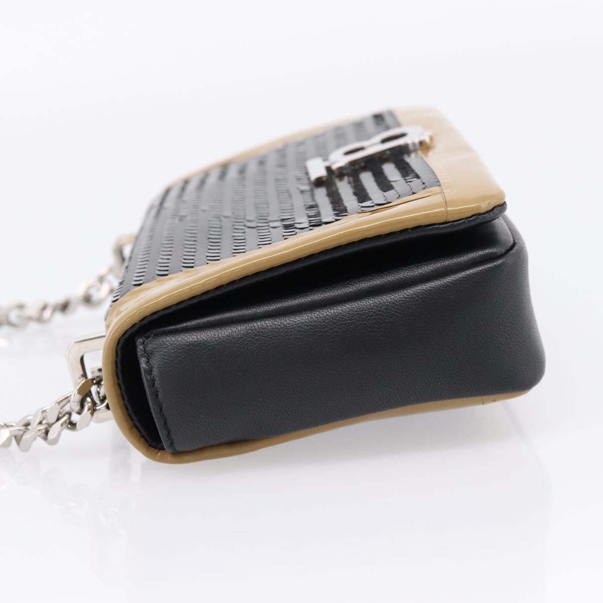 BURBERRY Chain Shoulder Bag Leather Sequins Black Silver