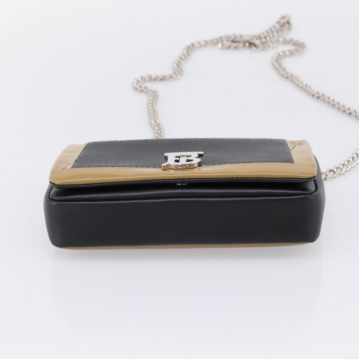 BURBERRY Chain Shoulder Bag Leather Sequins Black Silver