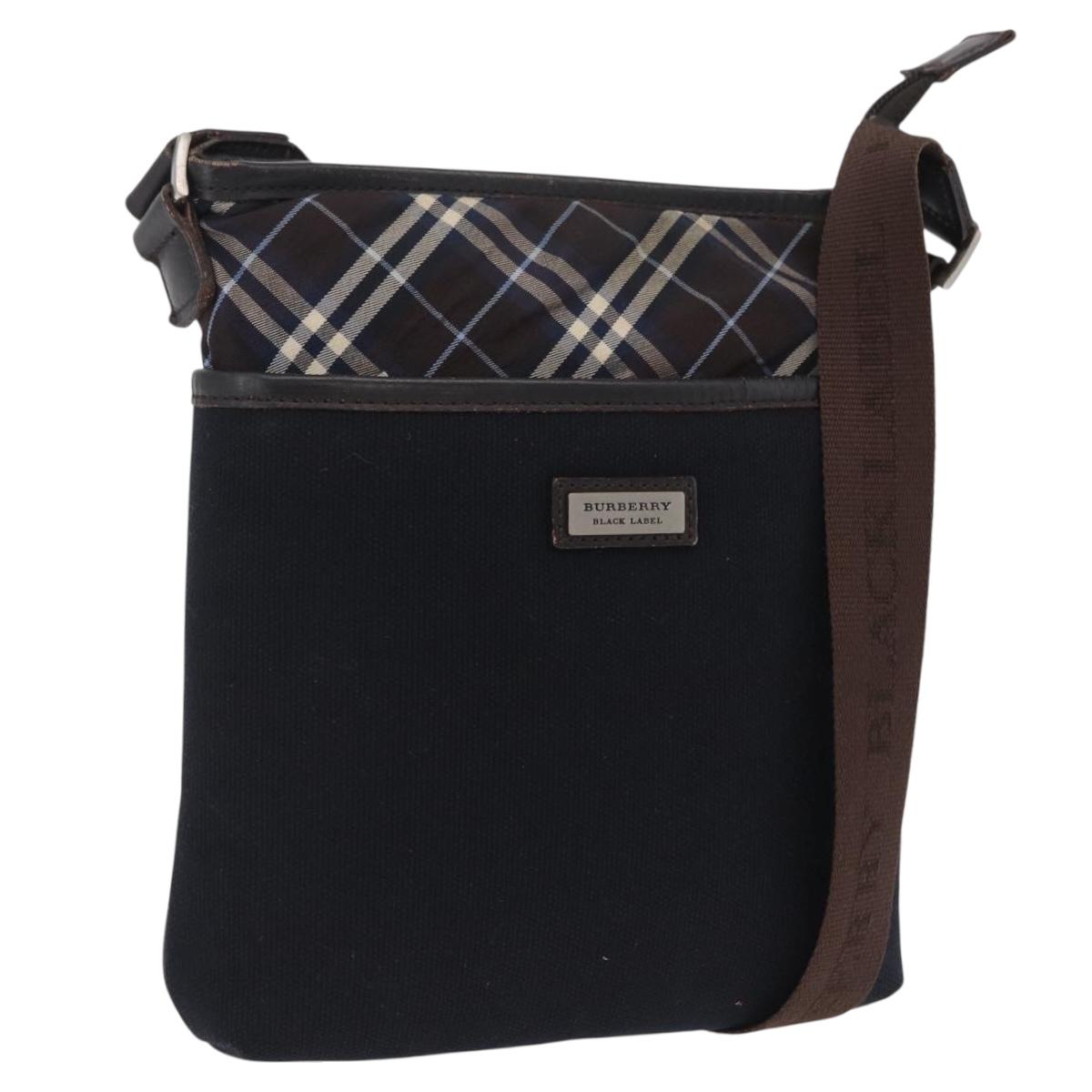 BURBERRY Black Label Shoulder Bag Canvas Navy Silver