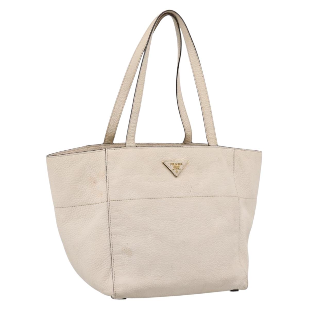 PRADA Tote Bag Leather White Gold
