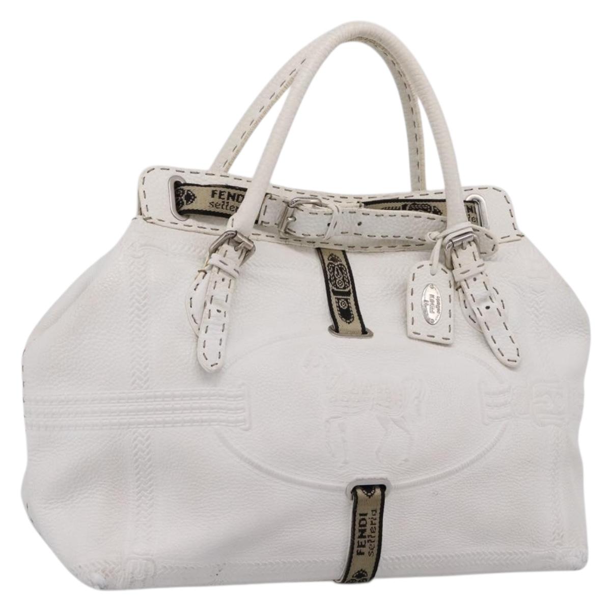 FENDI Celeria Tote Bag Leather White Silver