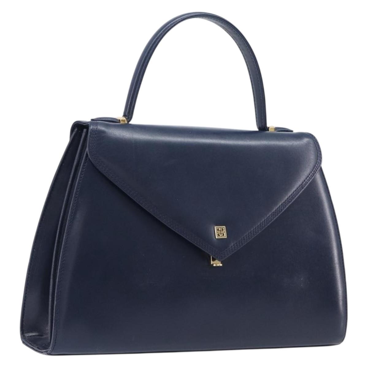 GIVENCHY Hand Bag Leather Navy Gold Tone