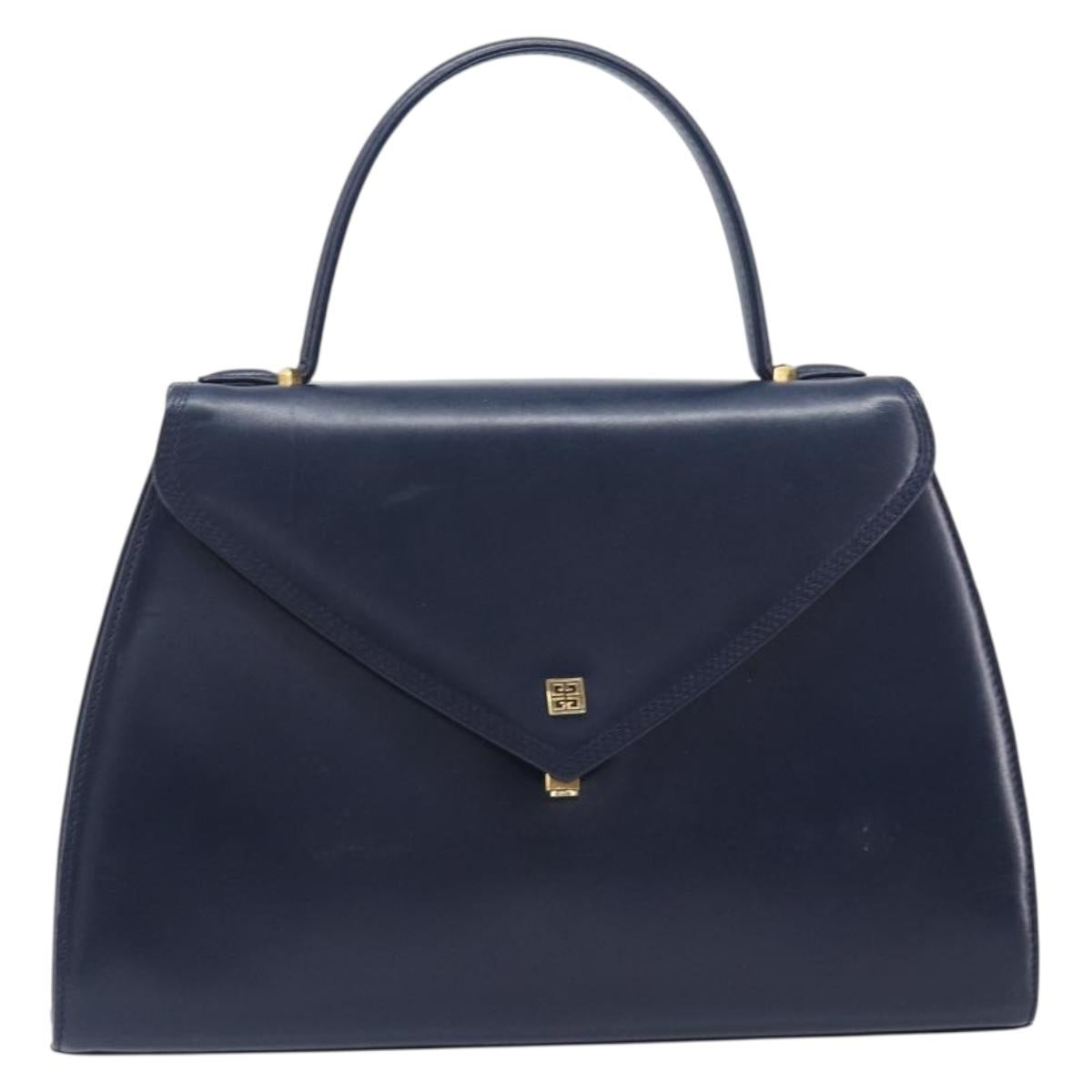 GIVENCHY Hand Bag Leather Navy Gold Tone