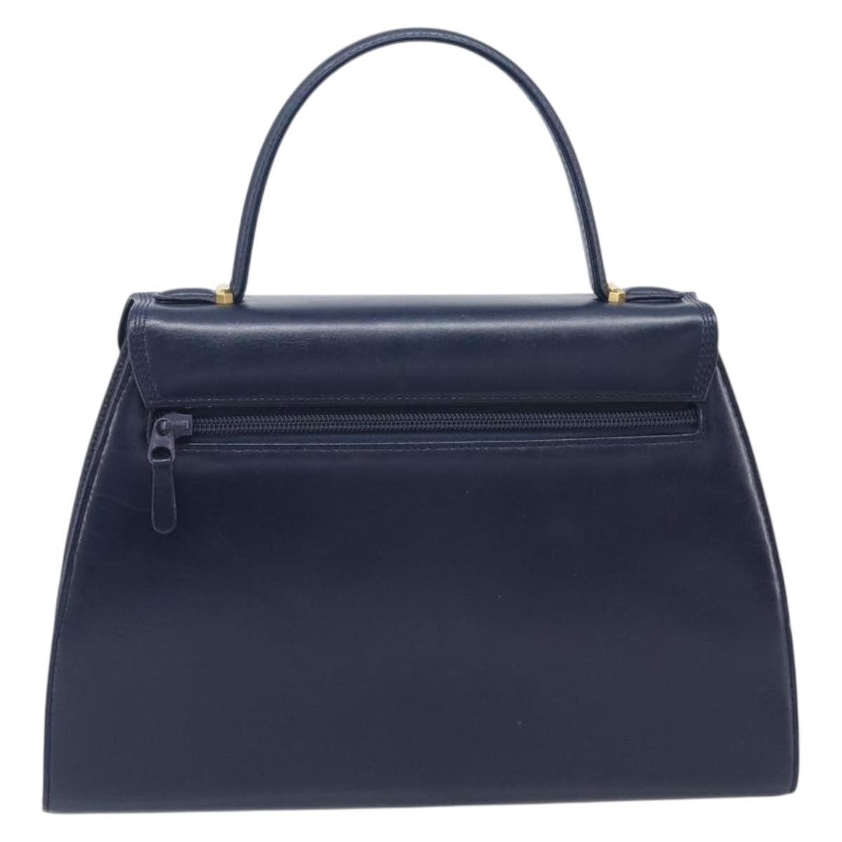 GIVENCHY Hand Bag Leather Navy Gold Tone