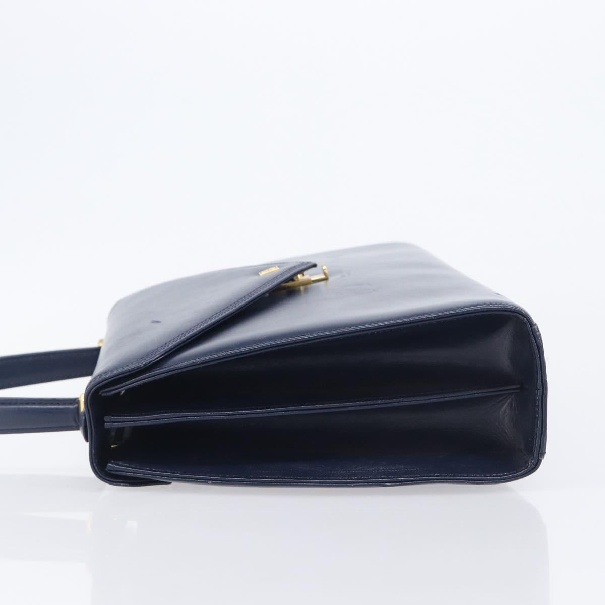 GIVENCHY Hand Bag Leather Navy Gold Tone