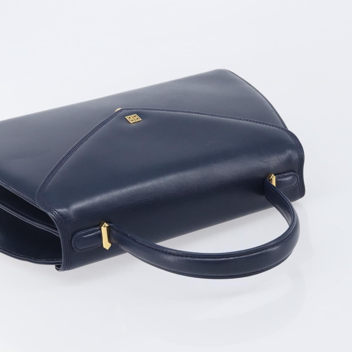 GIVENCHY Hand Bag Leather Navy Gold Tone