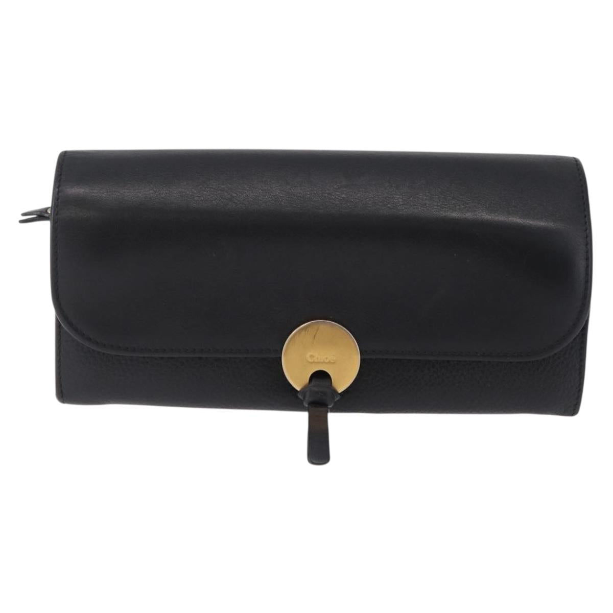Chloe Indie Long Wallet Leather Black Gold Tone