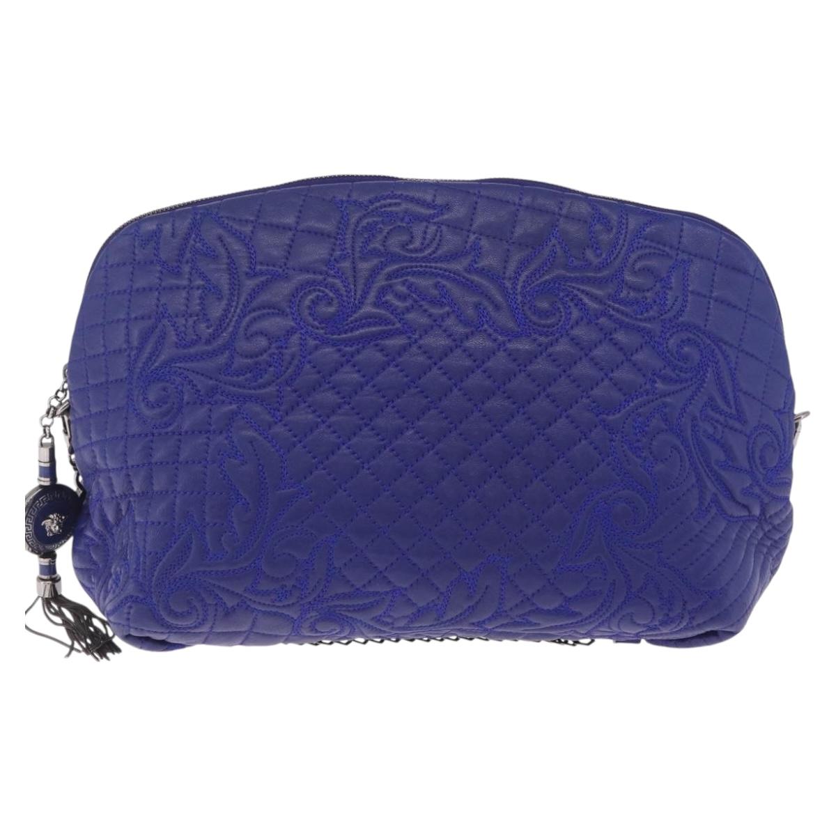 Gianni Versace Shoulder Bag Leather Blue Silver