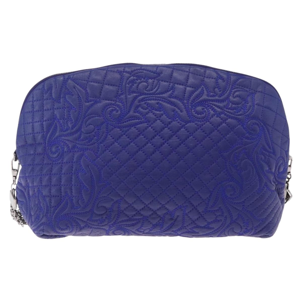 Gianni Versace Shoulder Bag Leather Blue Silver