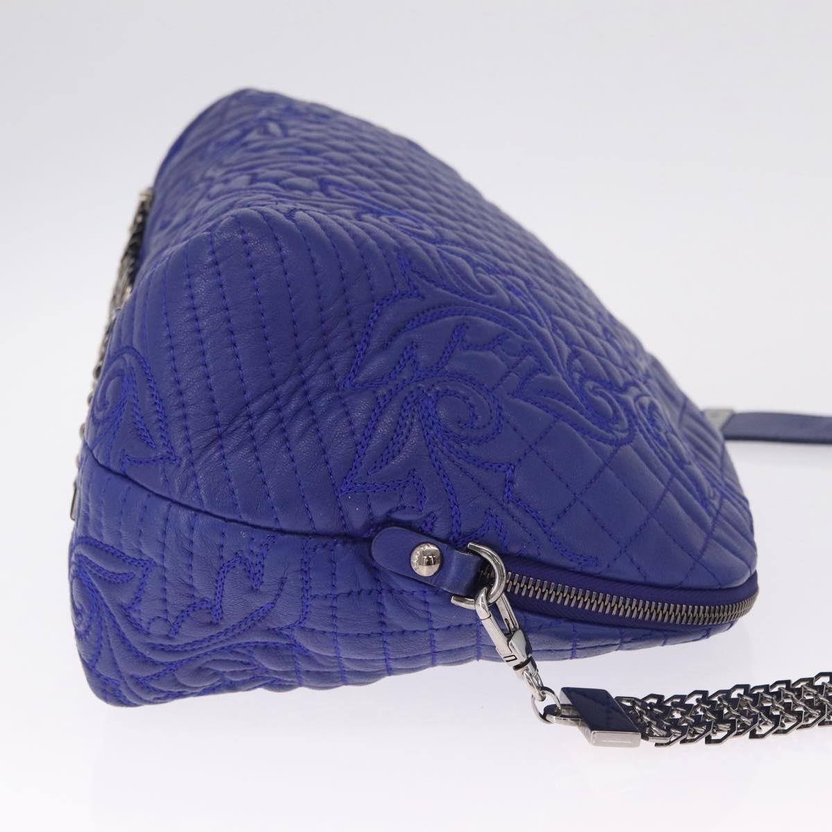 Gianni Versace Shoulder Bag Leather Blue Silver