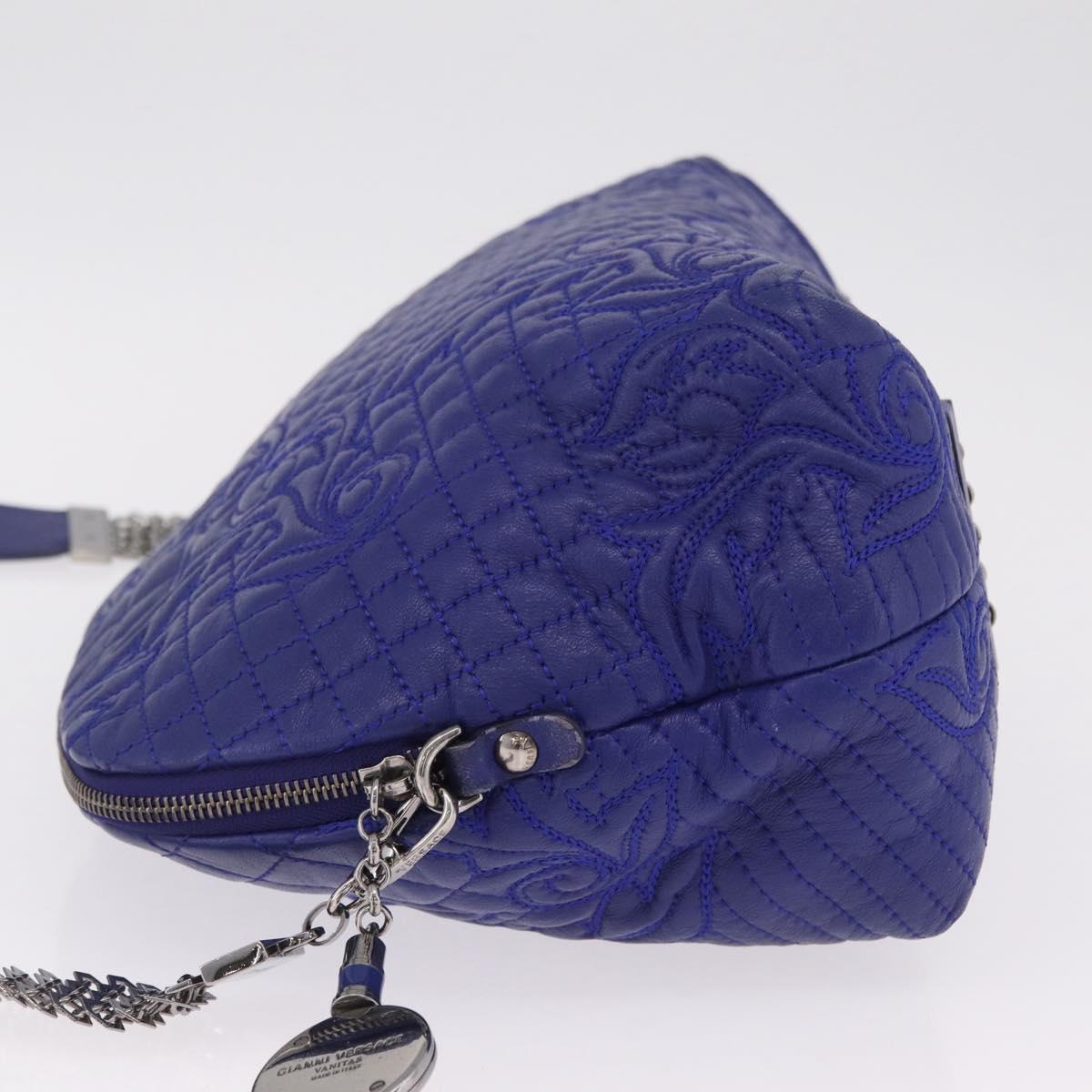 Gianni Versace Shoulder Bag Leather Blue Silver