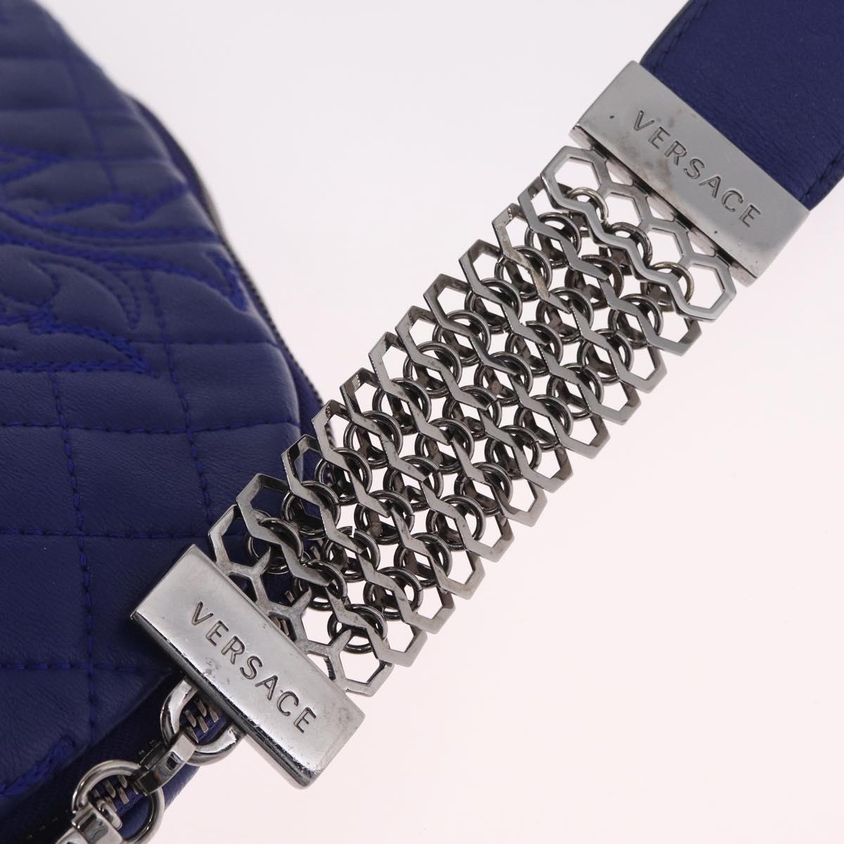 Gianni Versace Shoulder Bag Leather Blue Silver
