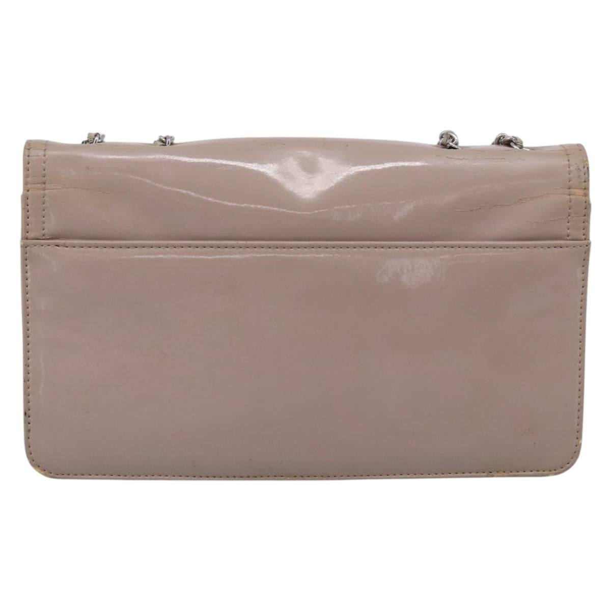 CHANEL Chain Shoulder Bag Patent Beige Silver CC