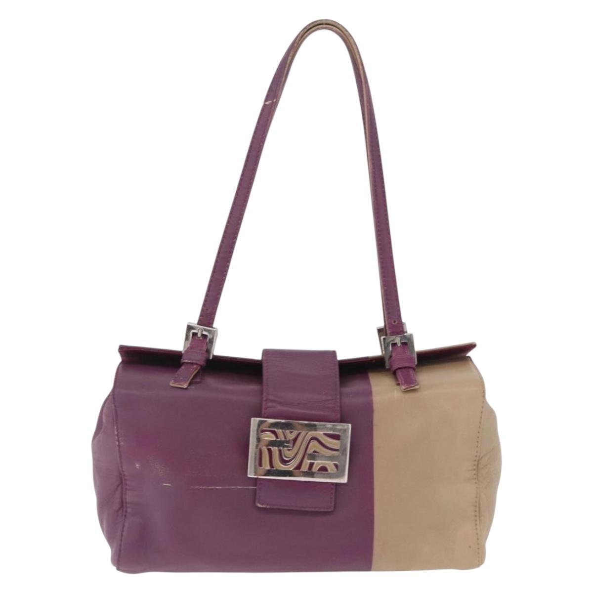 FENDI Hand Bag Leather Purple Silver
