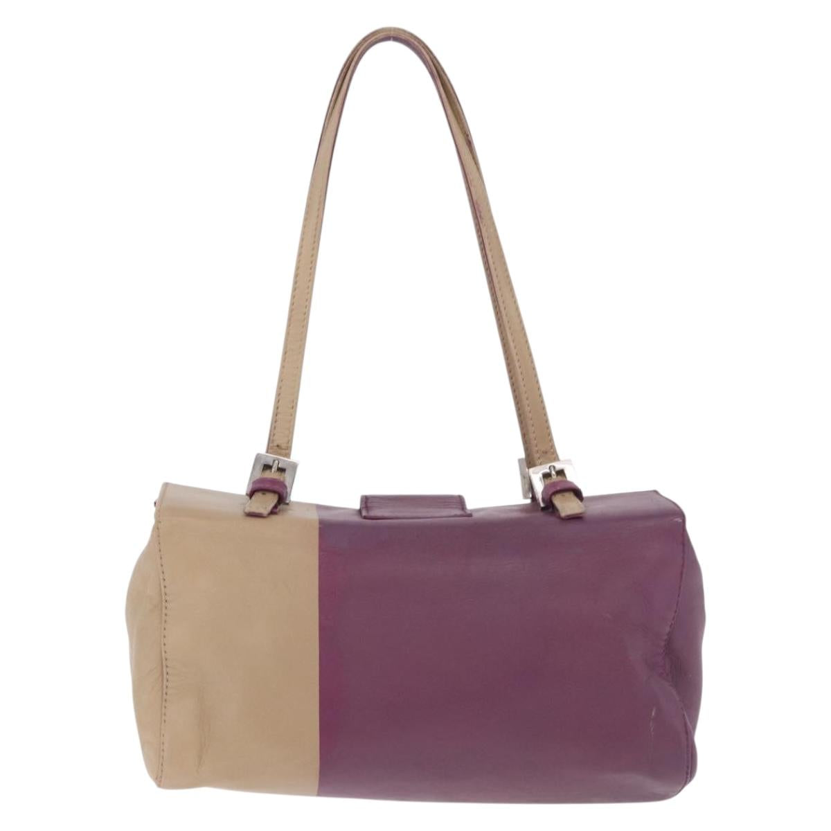 FENDI Hand Bag Leather Purple Silver
