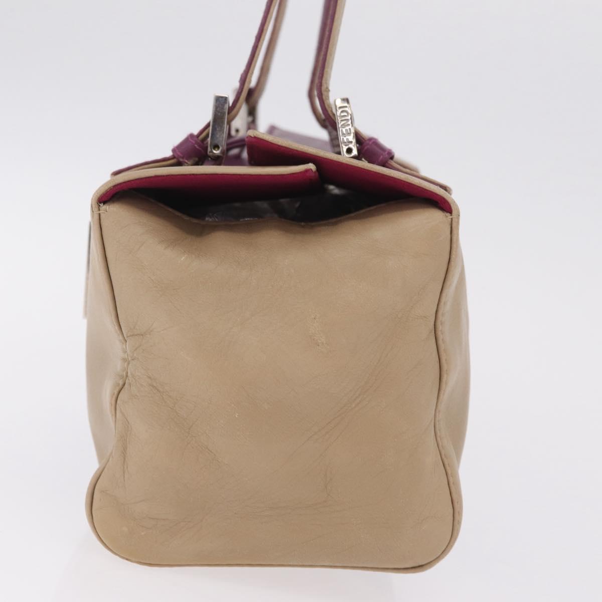FENDI Hand Bag Leather Purple Silver