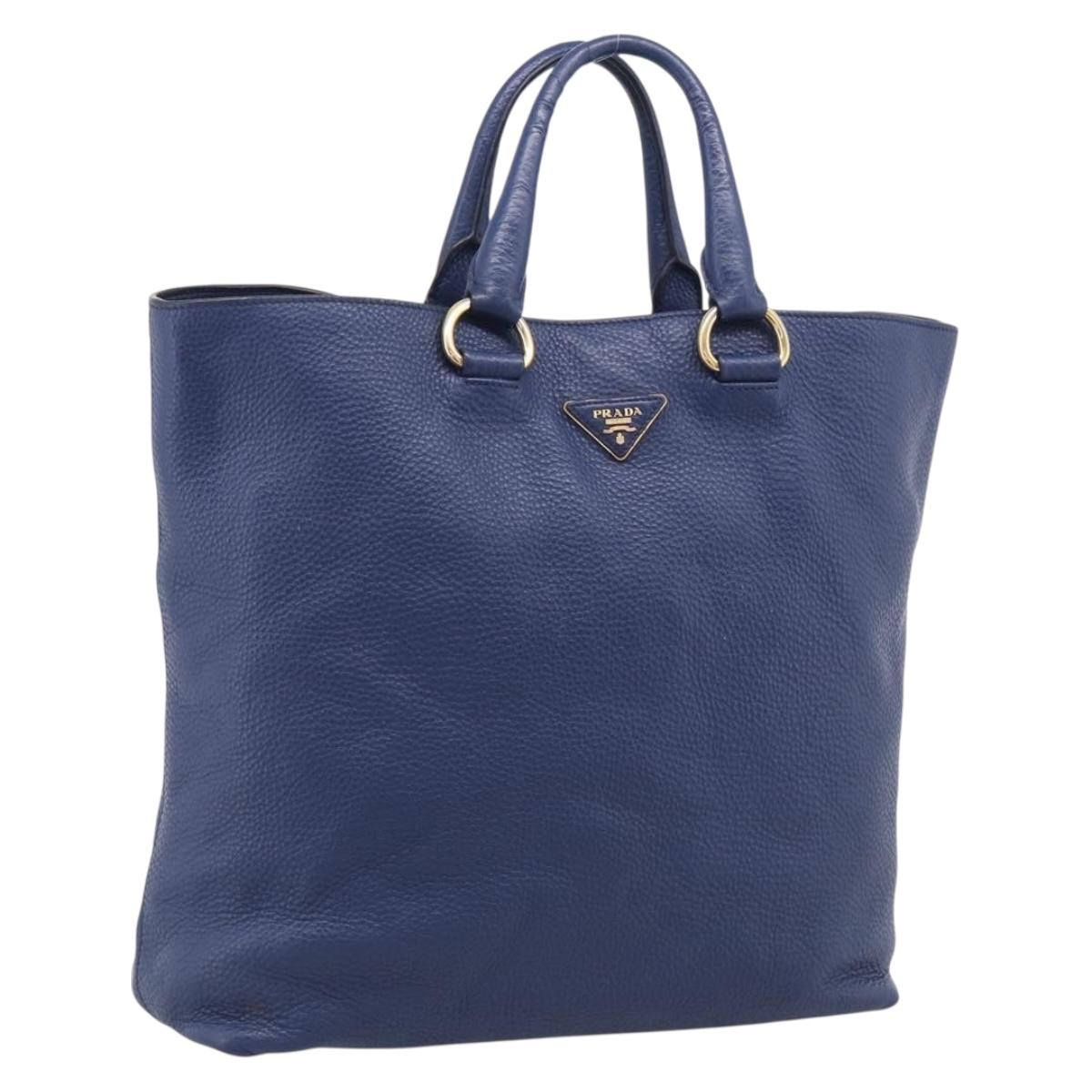 PRADA Hand Bag Leather Blue Gold Tone