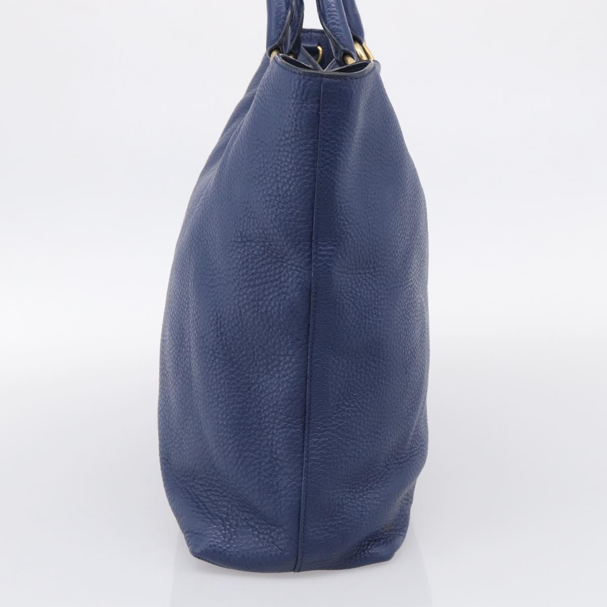 PRADA Hand Bag Leather Blue Gold Tone