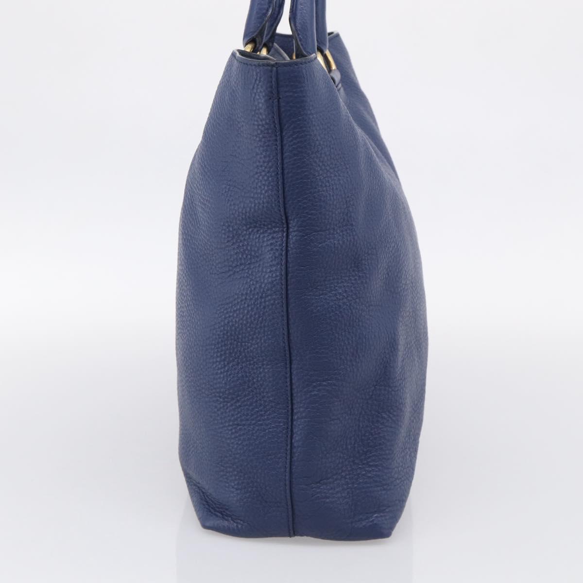 PRADA Hand Bag Leather Blue Gold Tone