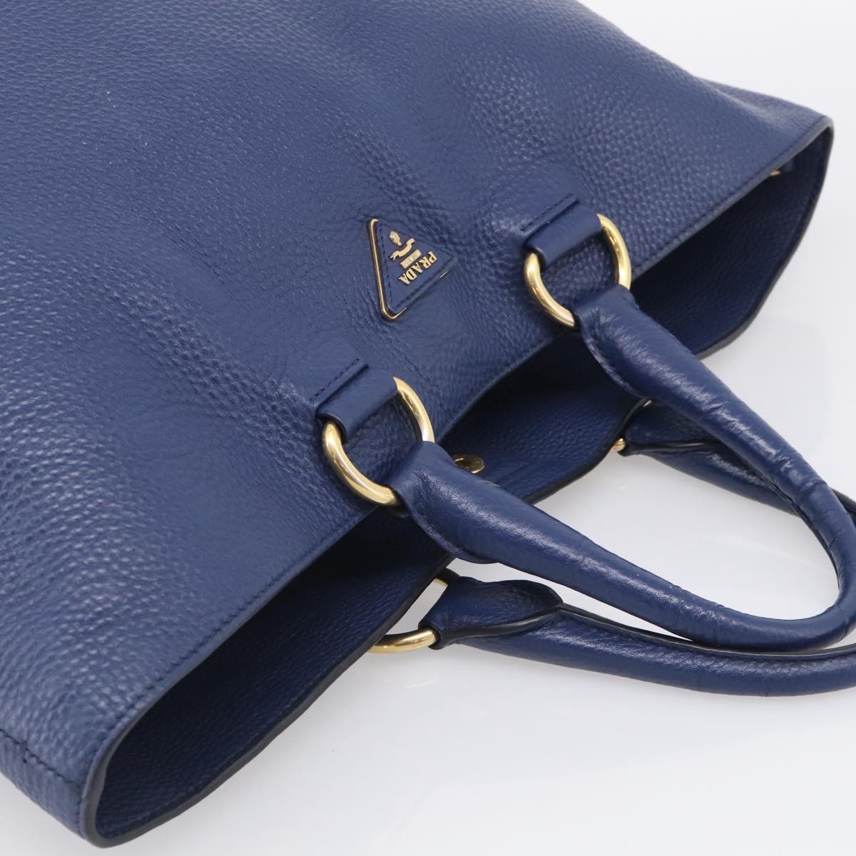 PRADA Hand Bag Leather Blue Gold Tone