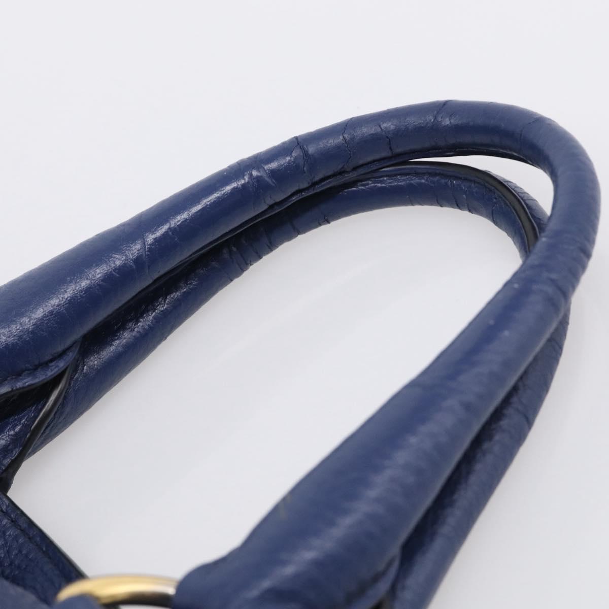 PRADA Hand Bag Leather Blue Gold Tone