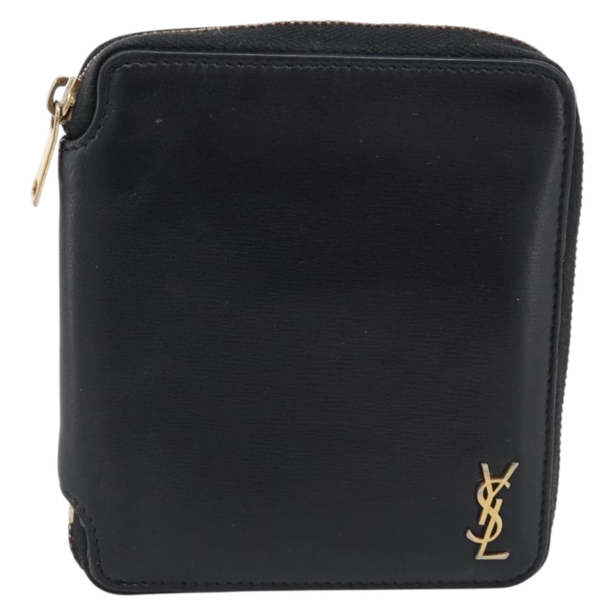 Saint Laurent Compact Full Zip Wallet Leather Black Gold