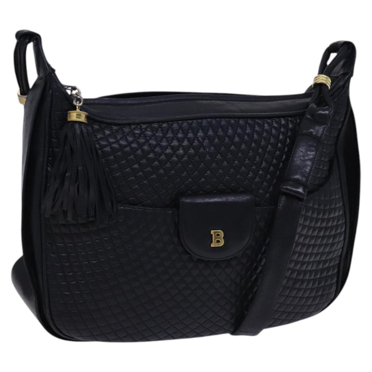 BALLY Shoulder Bag Leather Black Gold