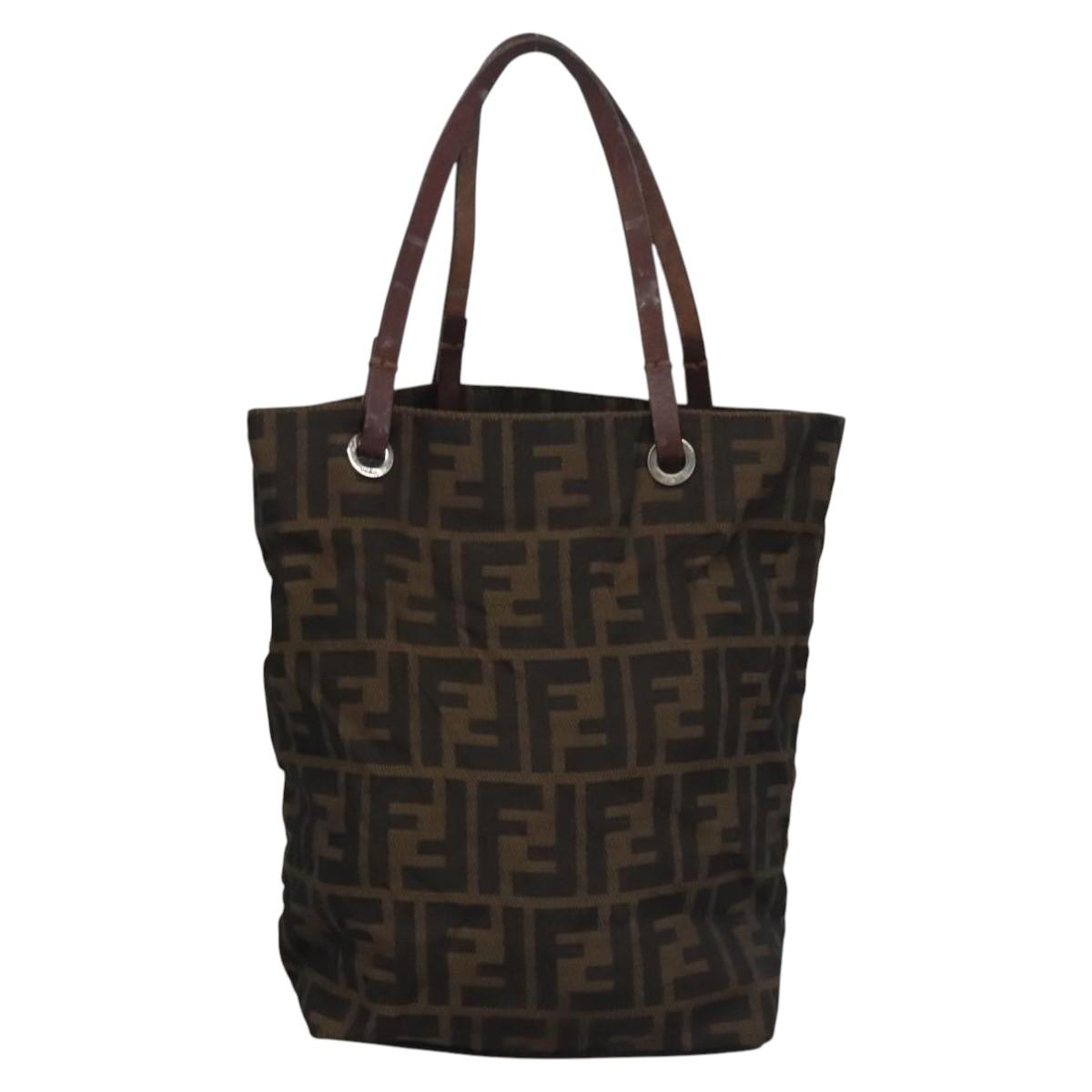 FENDI Zucca Canvas Hand Bag Brown Black Silver