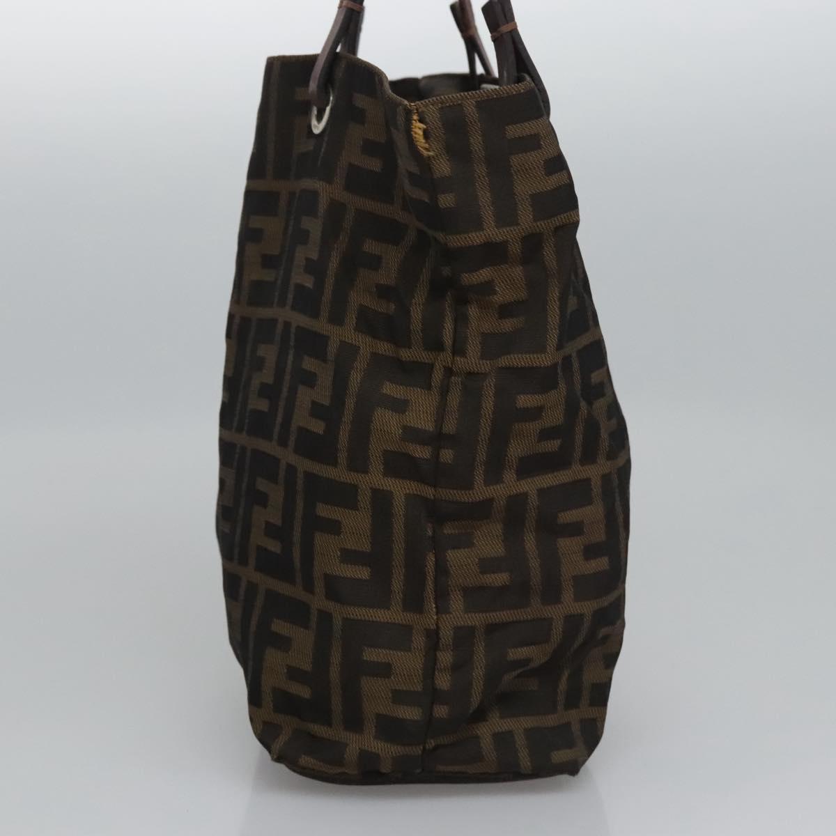 FENDI Zucca Canvas Hand Bag Brown Black Silver