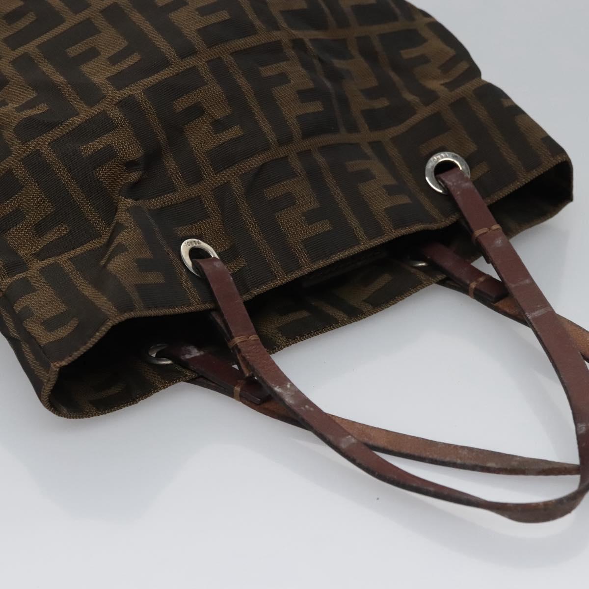 FENDI Zucca Canvas Hand Bag Brown Black Silver
