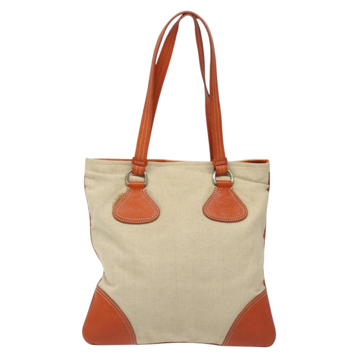 PRADA Hand Bag Canvas Beige Silver