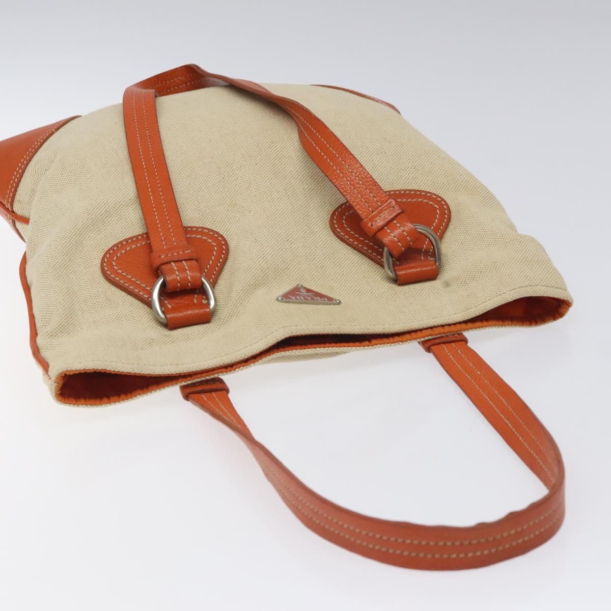 PRADA Hand Bag Canvas Beige Silver