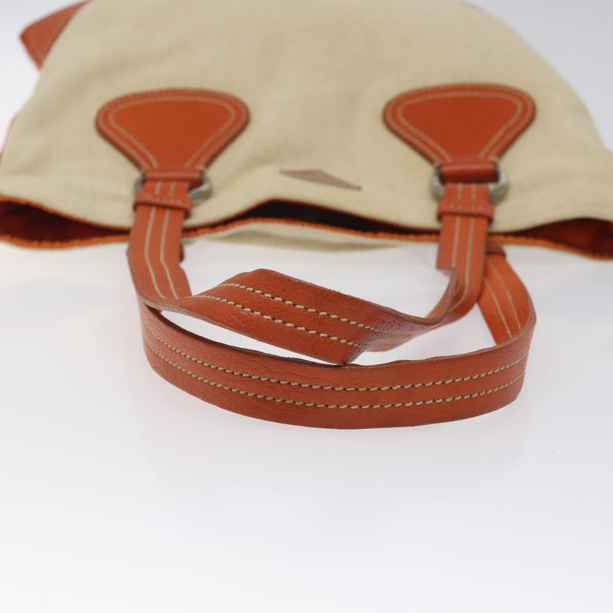 PRADA Hand Bag Canvas Beige Silver