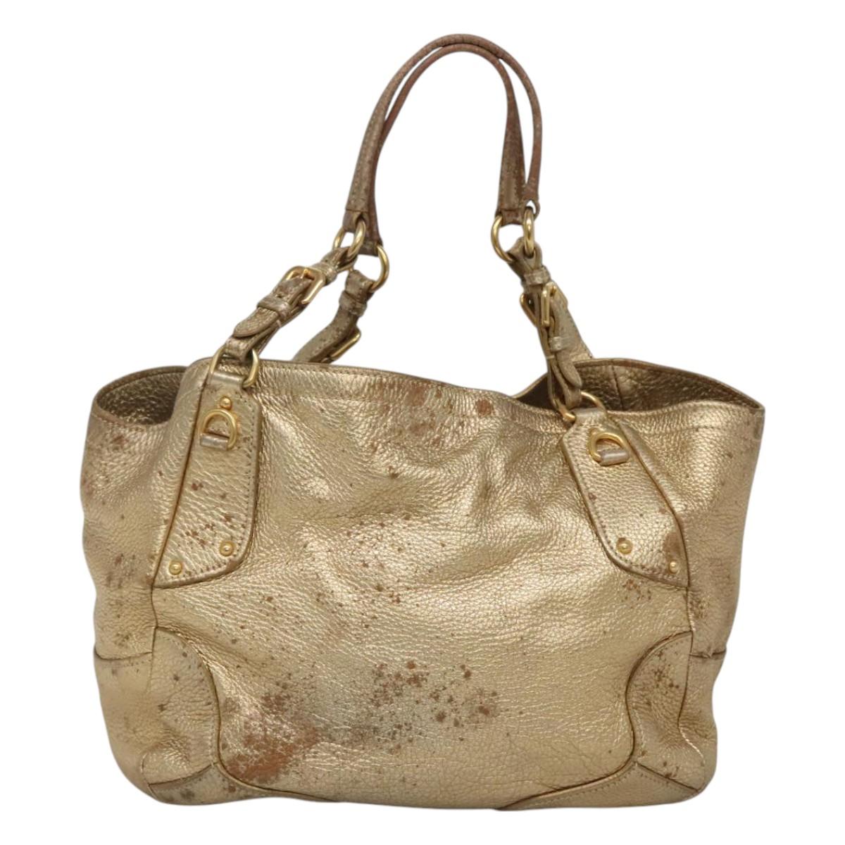 PRADA Tote Bag Leather Gold Tone