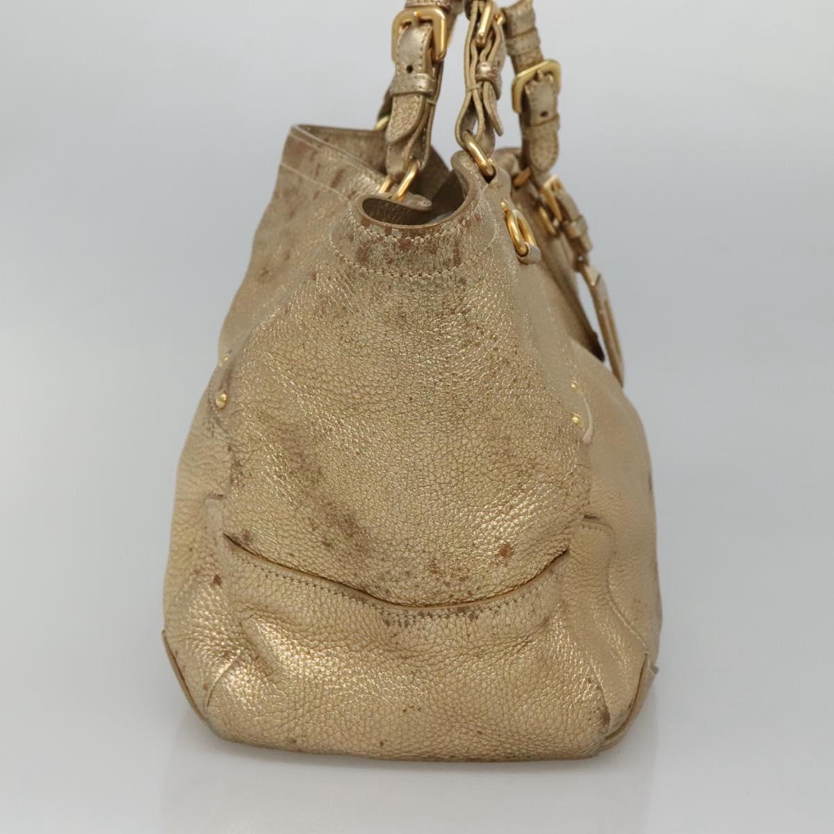 PRADA Tote Bag Leather Gold Tone