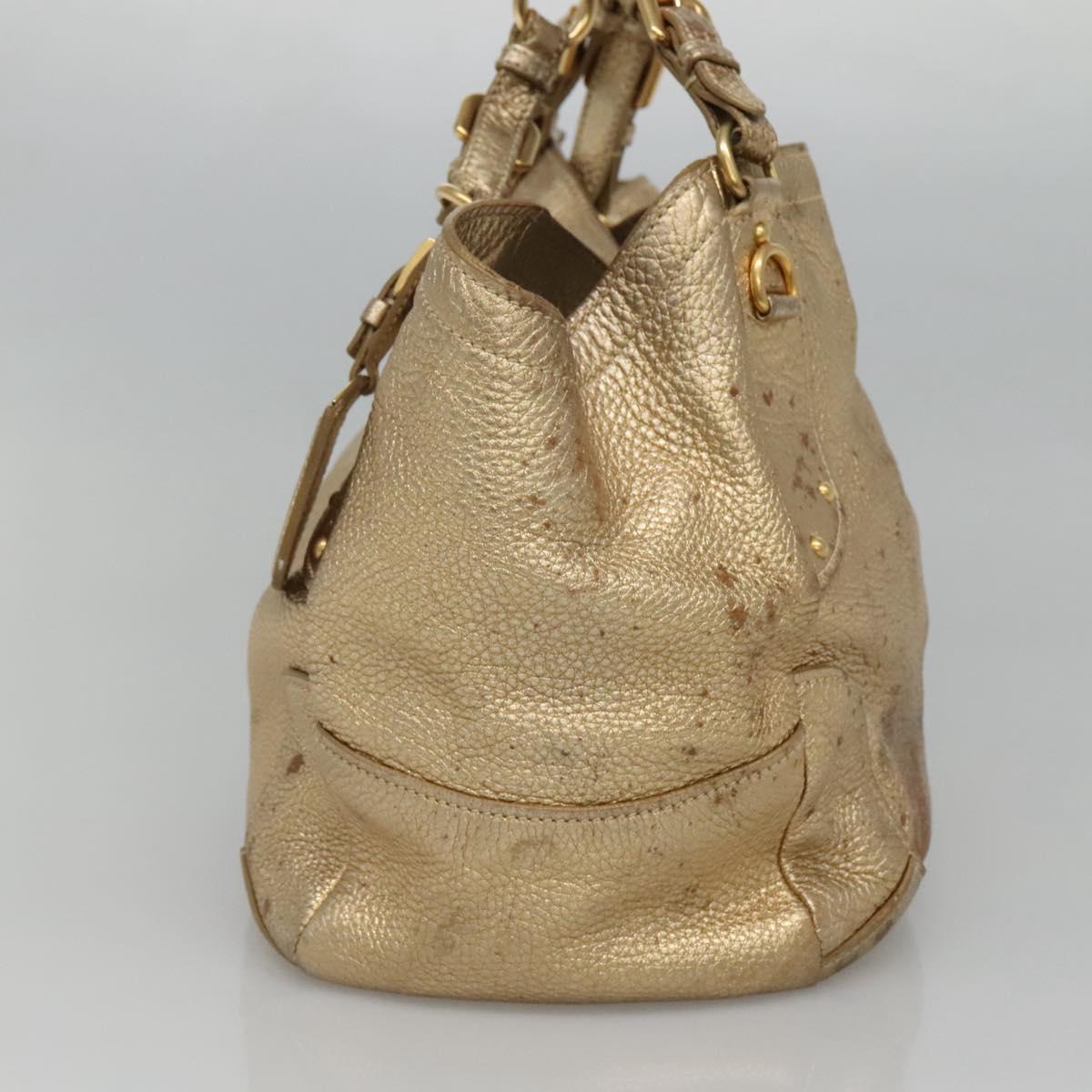 PRADA Tote Bag Leather Gold Tone