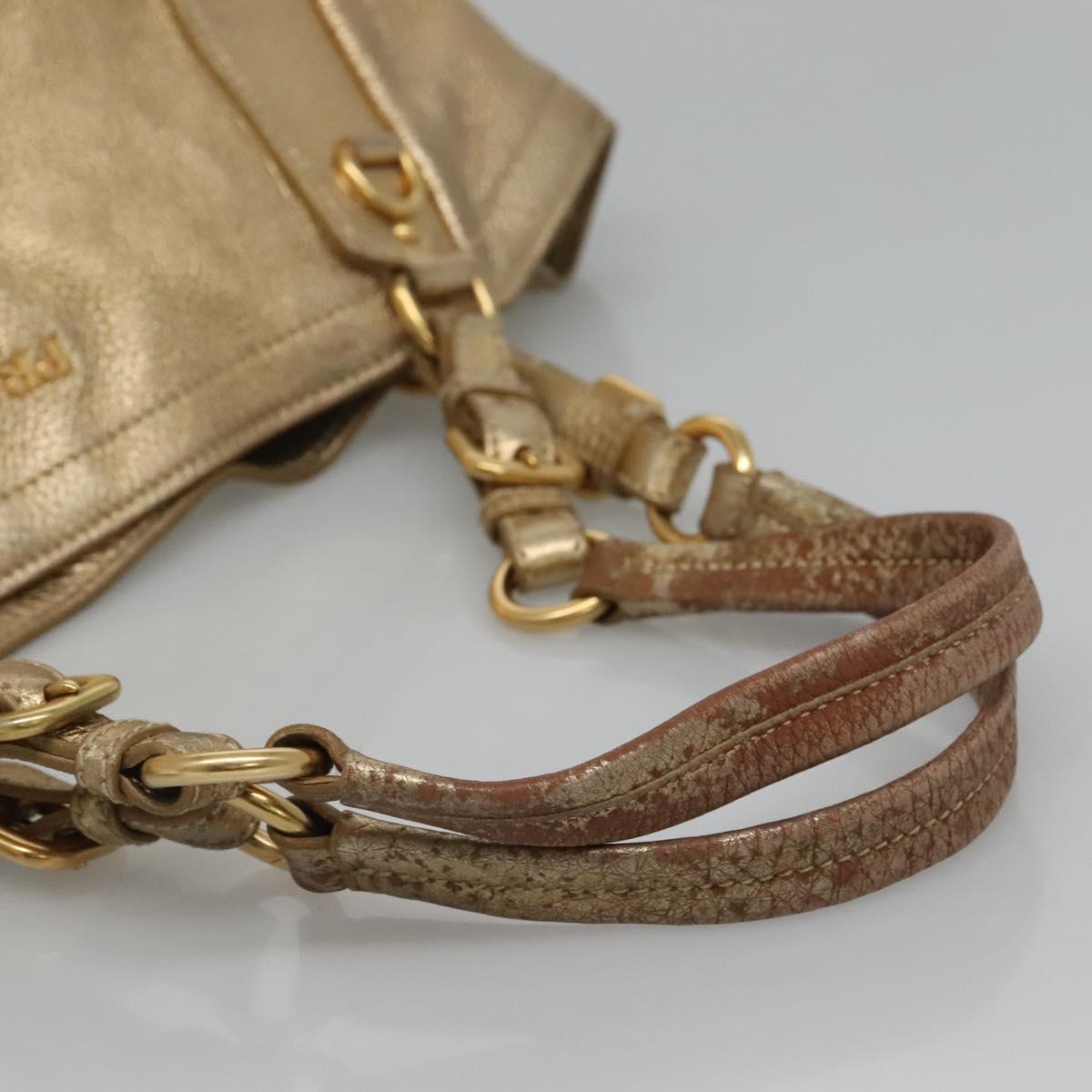 PRADA Tote Bag Leather Gold Tone