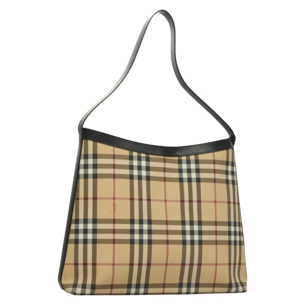 BURBERRY Nova Check Shoulder Bag PVC Beige Silver