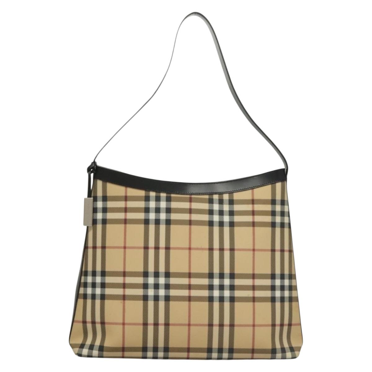BURBERRY Nova Check Shoulder Bag PVC Beige Silver