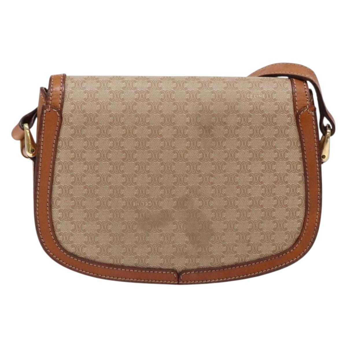 CELINE Macadam Canvas Shoulder Bag Beige Gold