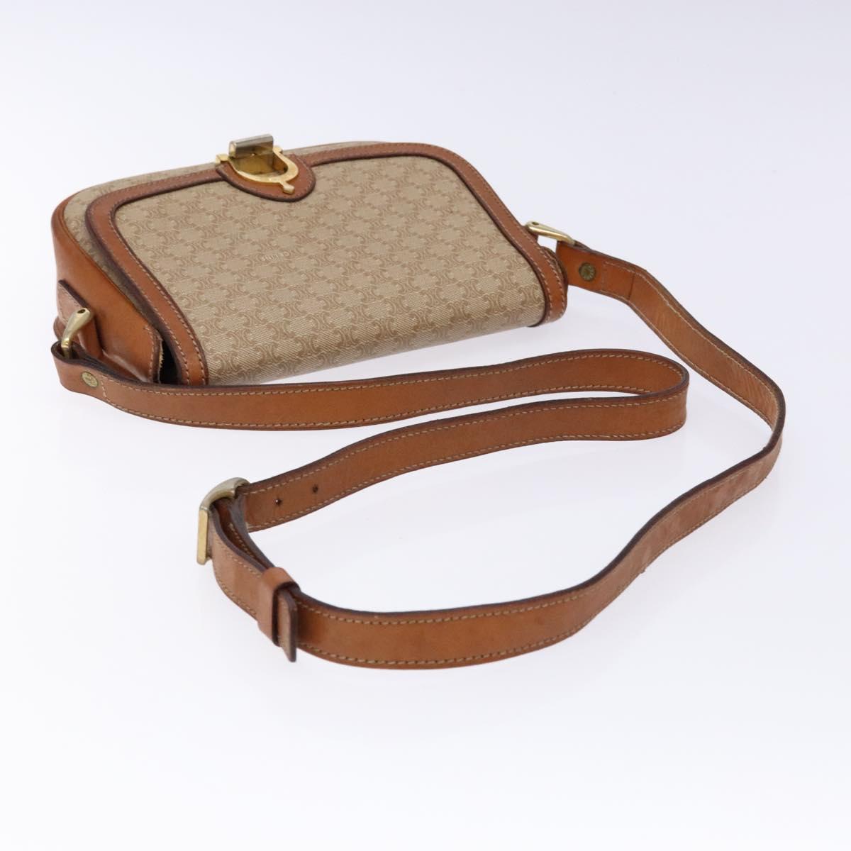 CELINE Macadam Canvas Shoulder Bag Beige Gold