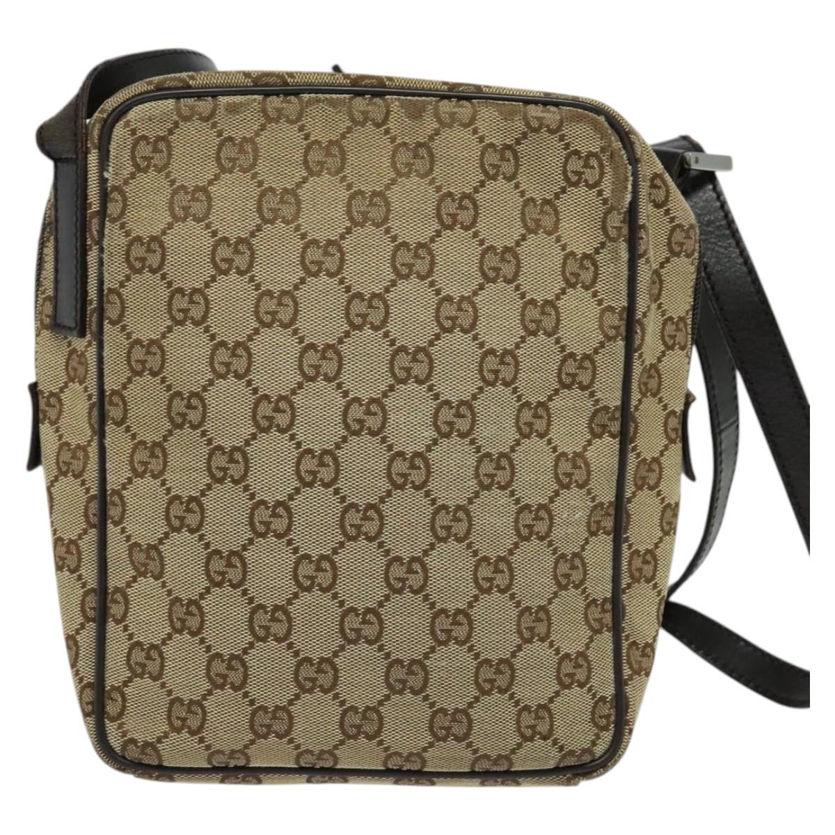 GUCCI GG Canvas Shoulder Bag Beige Silver 03136