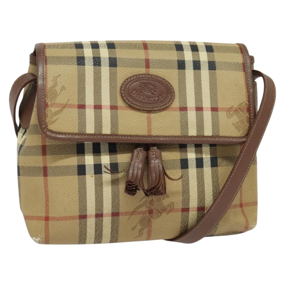Burberrys Nova Check Shoulder Bag PVC Beige Gold