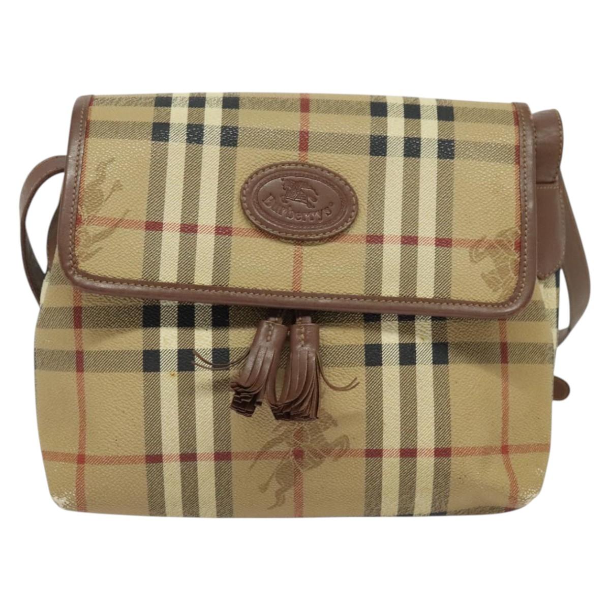 Burberrys Nova Check Shoulder Bag PVC Beige Gold