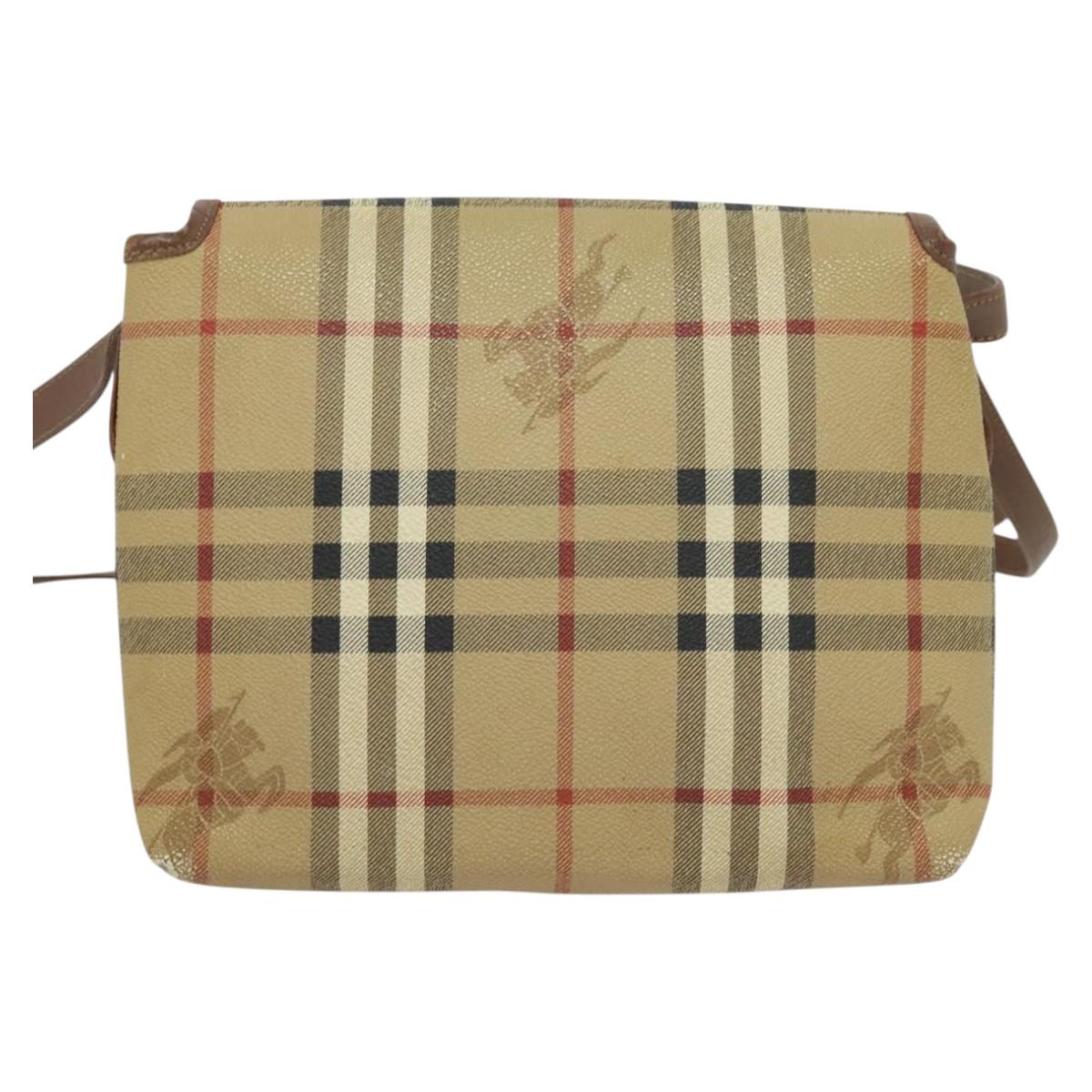 Burberrys Nova Check Shoulder Bag PVC Beige Gold