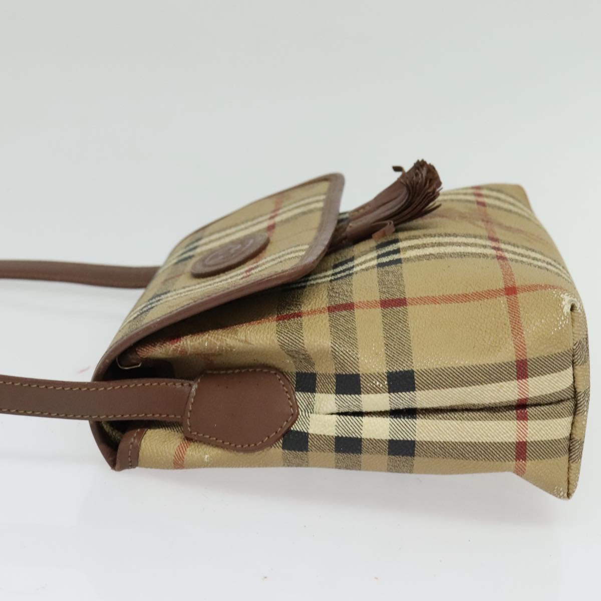 Burberrys Nova Check Shoulder Bag PVC Beige Gold