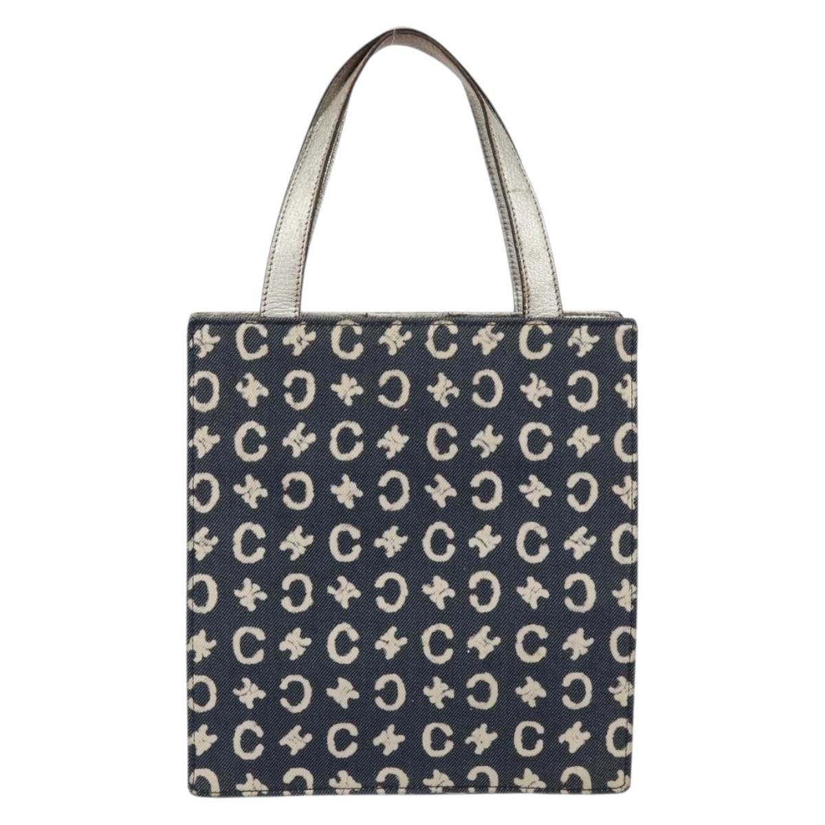 CELINE C Macadam Canvas Hand Bag Denim Blue Silver