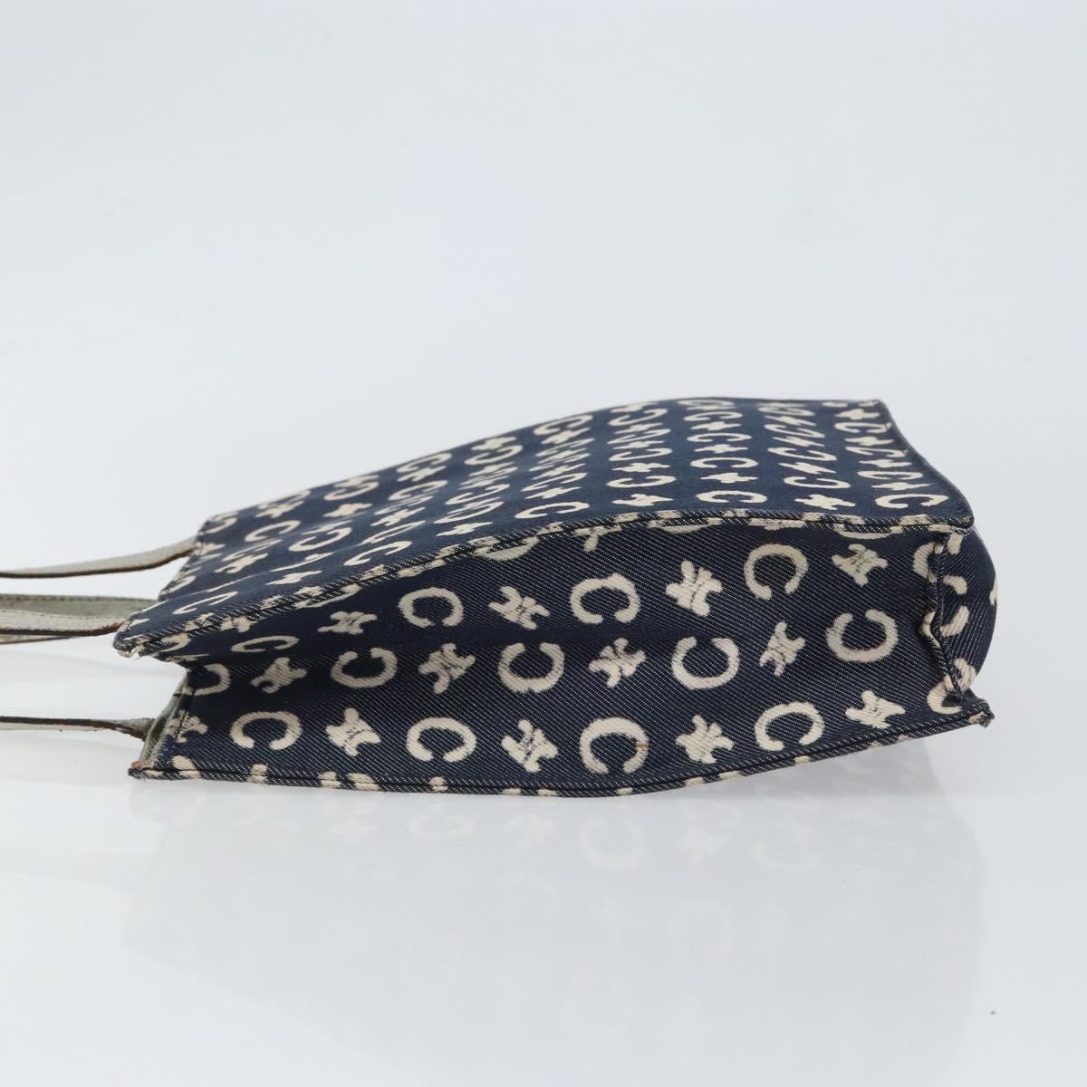 CELINE C Macadam Canvas Hand Bag Denim Blue Silver